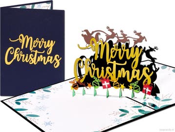 Kerstkaart Merry Christmas Kerstman rendieren cadeautjes, Diversen, Verzenden, Nieuw