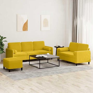 vidaXL 3-delige Loungeset met kussens fluweel geel, Verzenden, Nieuw, Vierpersoons of meer, Stof