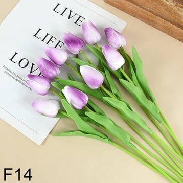 Tulpen fuchsia wit purple real touch foam 33 cm bundel ca., Ophalen of Verzenden, Nieuw