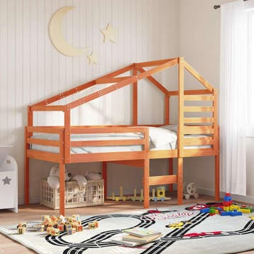 vidaXL Hoogslaper met dak massief grenenhout wasbruin 90x190, 90 cm, Eenpersoons, Bruin, Verzenden