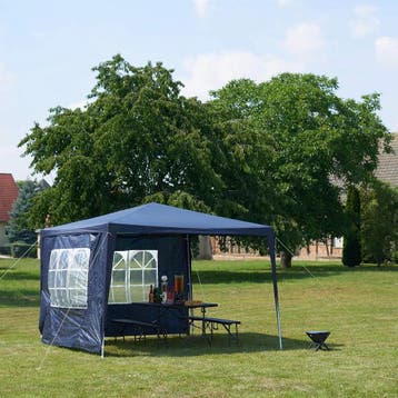 Relaxdays partytent 3x3 m 2 zijwanden stalen frame blauw, Tuin en Terras, Verzenden, Nieuw
