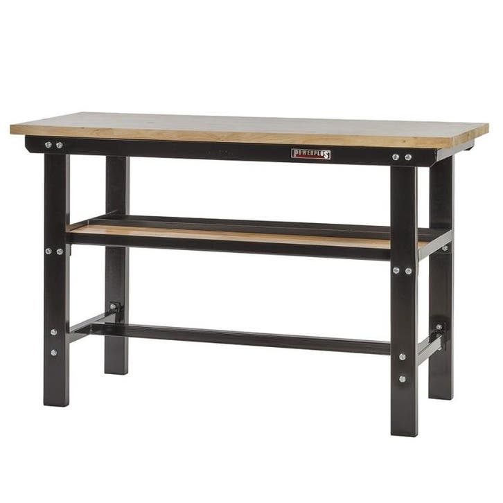 Werkbank zwart 150 cm met hardhouten blad, Doe-het-zelf en Verbouw, Werkbanken, Ophalen of Verzenden