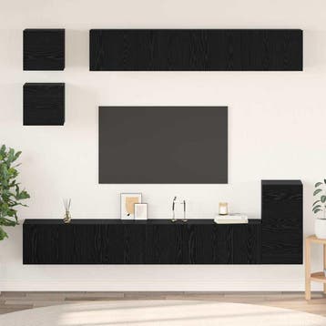 vidaXL Tv-meubelset 8 st Zwart Eiken Bewerkt hout, Minder dan 50 cm, Verzenden, Nieuw, Minder dan 100 cm