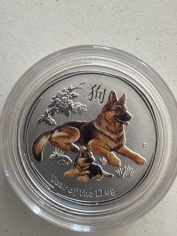 Australië. 25 cent 2018, Year Of The Dog, Colorized 1/4 oz