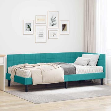 vidaXL Hoekbedframe met Matras Turquoise 90 x 190 cm Fluweel, Verzenden, Nieuw, Stof