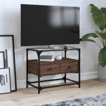 vidaXL Tv-meubel met glazen blad 60x35x51 cm hout bruin, Verzenden, Nieuw, Overige houtsoorten