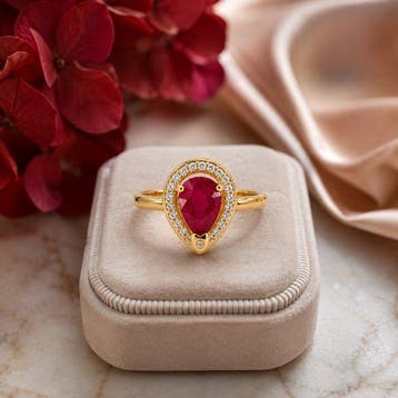 Zonder minimumprijs - Ring Verguld Robijn - Diamant -, Nieuw