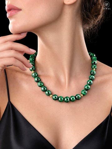 Malachiet edelsteen ketting - 925 Sterling Zilver - goud