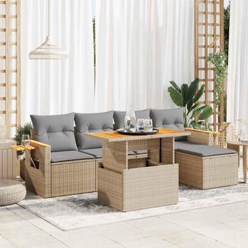 vidaXL 6-delige Loungeset met kussens poly rattan acacia, Verzenden, Nieuw, Loungeset