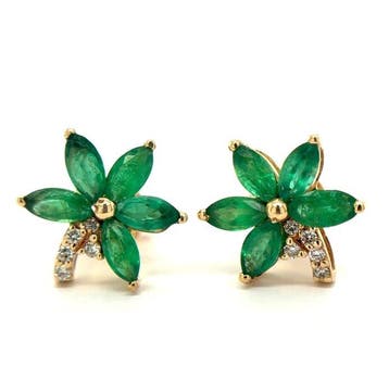 Oorstekers - 14 karaat Geel goud - 1.66ct. tw. Smaragd -, Sieraden, Tassen en Uiterlijk, Antieke sieraden