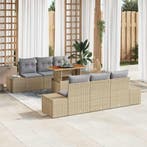 vidaXL Tuin Eetset met kussen 7 pcs Beige en Grijs, Verzenden, Nieuw, Rotan, 7 zitplaatsen
