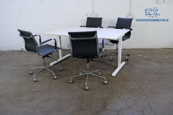 Eromes vergadertafel 160x100 licht eiken verstelbaar wit, Verzenden, Gebruikt