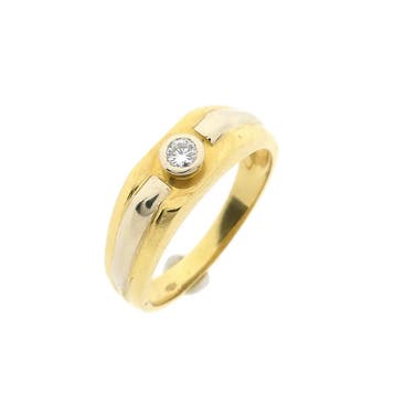 18 Krt. bicolor gouden solitair ring met diamant; 0,08 ct., Gebruikt, 20 of groter, Heer, Ophalen of Verzenden