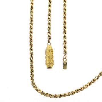 Gouden gedraaide schakelketting/sautoir met siersluiting..., Ophalen of Verzenden, Gebruikt, Goud, Goud