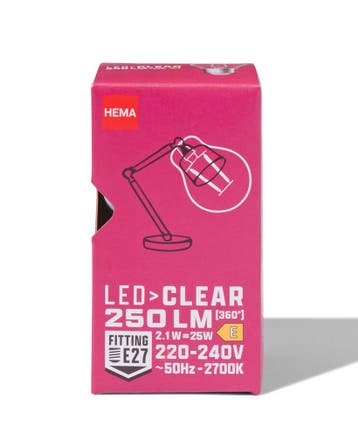 HEMA Led kogel clear E27 2.1W 250lm, Verzenden, Nieuw