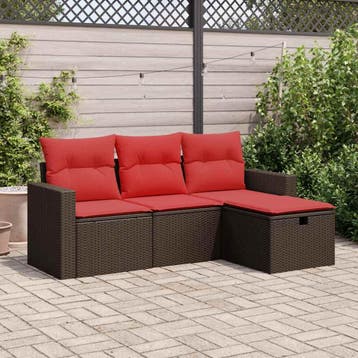 vidaXL 4-delige Loungeset met kussens poly rattan bruin, Tuin en Terras, Verzenden, Nieuw, Loungeset