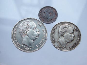 Italië, Koninkrijk Umberto I. Lotto 3 monete argento + rame