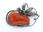 Zilver - Broche - grote amber