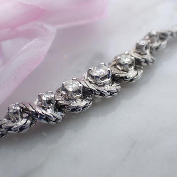 Witgouden visgraatschakel armband met diamanten; 0,42 ct., Gebruikt, Ophalen of Verzenden, Met edelsteen, Goud