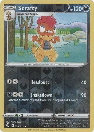Scrafty 099/203 reverse holo (Evolving Skies), Hobby en Vrije tijd, Verzamelkaartspellen | Pokémon, Ophalen of Verzenden, Nieuw