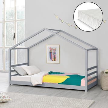 Kinderbed met bedbodem en matras huisbed 90x200 cm grijs, Kinderen en Baby's, Kinderkamer | Bedden, Verzenden, Nieuw