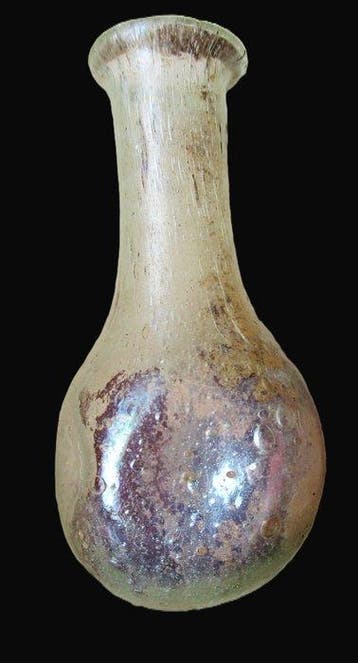 Oud-Romeins Glas Zeldzame vaas met kuiltjes, doorzichtig en