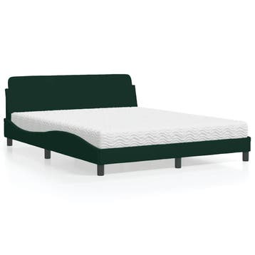 vidaXL Bed met matras Dover fluweel donkergroen 160x200 cm, Verzenden, 200 cm, Stof, 160 cm