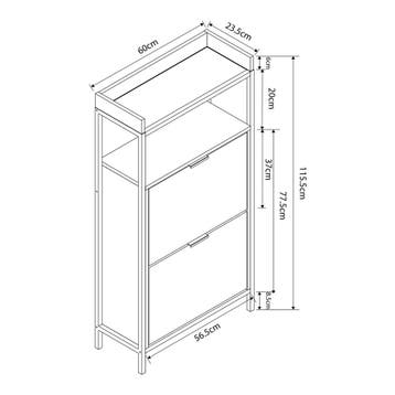 Schoenkast Belana 116x60x24 cm zwart en eikenkleurig [en.cas, Verzenden, Nieuw