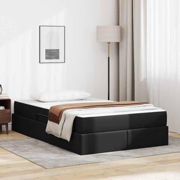 vidaXL Opslag bed met matras met opslag 2 st Zwart Leer, Verzenden, Nieuw, Zwart