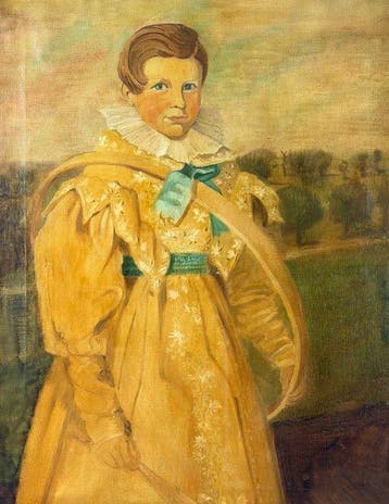 Continental school (XX) - Young boy in yellow dress with, Antiek en Kunst