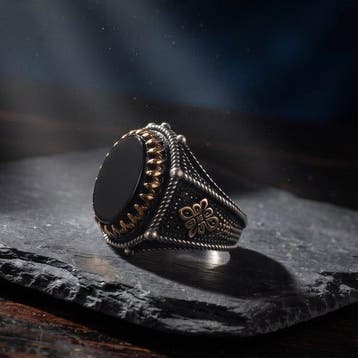 Zonder minimumprijs - Ring Zilver Onyx - Herenring, Nieuw