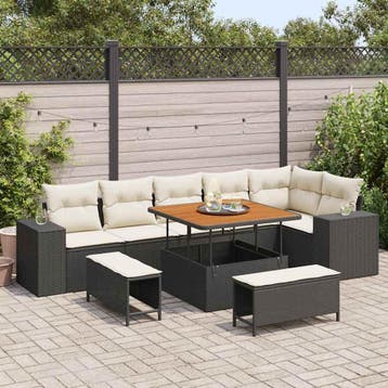 vidaXL Tuin Sofa Set 9 st 6-Aantal zitplaatsen Zwart en, Verzenden, Nieuw, Meer dan 8 zitplaatsen