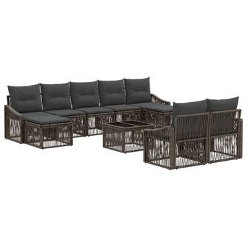 vidaXL Tuinbankenset 10 pcs Grijs poly rattan, Verzenden, Nieuw, Meer dan 8 zitplaatsen
