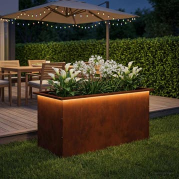 vidaXL Plantenbak met led Roestkleurig 50 x 100 x 48 cm, Tuin en Terras, 100 cm of meer, Verzenden, Nieuw, Metaal