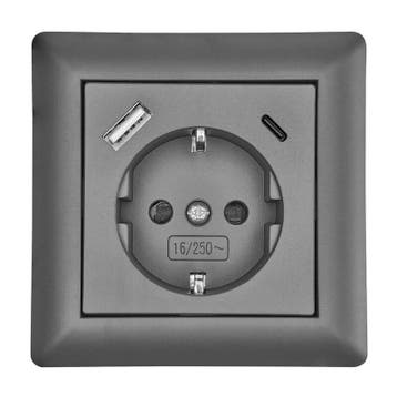 LEDmaxx Inbouw contactdoos antraciet met 1x USB-A & 1x US..., Ophalen of Verzenden, Nieuw