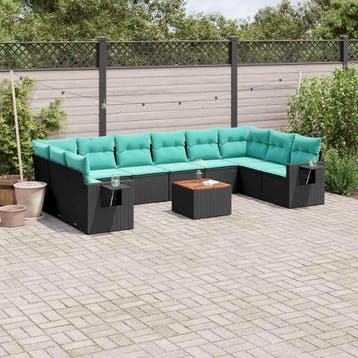 vidaXL 11-delige tuinbankset met kussens, zwart polyrotan, Verzenden, Nieuw