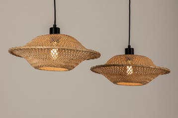 Rietveld Hanglampen - Bruin, Naturel - Metaal, Rotan, Verzenden, Nieuw