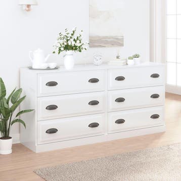 vidaXL Dressoirs 2 st bewerkt hout hoogglans wit, Verzenden, Nieuw, Overige houtsoorten