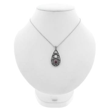 Witgouden ketting met vaste hanger en diamanten; Ca. 0,50..., Gebruikt, Ophalen of Verzenden, Met edelsteen, Goud