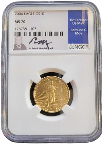 Gouden American Eagle 1/4 oz 2004 Edmund C. Moy signed NGC, Postzegels en Munten, Munten | Amerika, Verzenden, Midden-Amerika