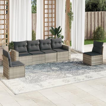 vidaXL 6-delige Loungeset met kussens poly rattan lichtgrijs, Verzenden, Nieuw, Loungeset