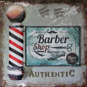 Metalen 3D schilderij 100x100 cm - Barbershop - 3 stuks, Ophalen