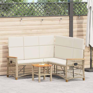 vidaXL Tuin ligbankset 5-Aantal zitplaatsen Beige en Crème, Tuin en Terras, Verzenden, Nieuw, Rotan