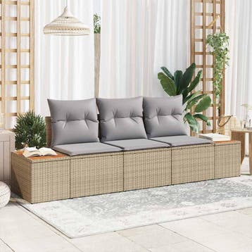 vidaXL Tuin Sofa Set 3 st 3-Aantal zitplaatsen beige en, Verzenden, Nieuw, Rotan, 3 zitplaatsen