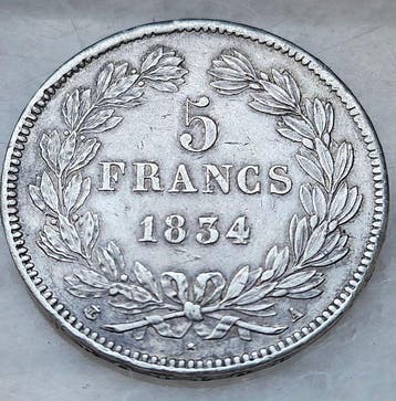 Frankrijk. Louis Philippe I. 5 Francs 1834-A, Paris (Zonder