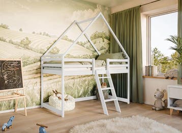 Hoogslaper met Dakje Moos - Kinderbed - Wit, Verzenden, Nieuw, Hoogslaper