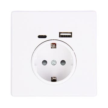 Inbouw wandcontactdoos wit met 1x USB-A & 1x USB-C, Ophalen of Verzenden, Nieuw