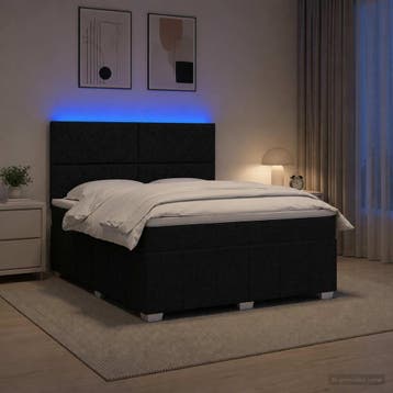 vidaXL LED Boxspring Bed met Matras Zwart 160 x 200 cm Stof, Verzenden, Zwart, Stof, Nieuw