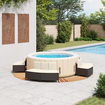 vidaXL Hottub-ombouw poly rattan en massief acaciahout zwart, Verzenden, Nieuw