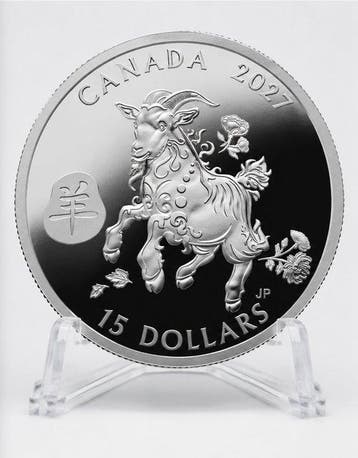 Canada. 15 Dollars Canada 2027 – Lunar Year of the Goat – 1